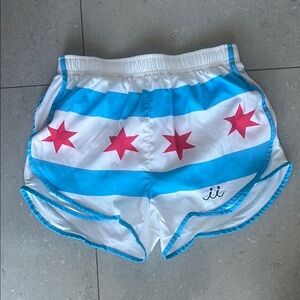 Chicago Flag Print Running Shorts Women’s Size XS Blue White Red Lined Athletic